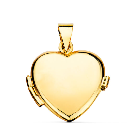 Guardapelo Dije Portafotos Oro Amarillo Corazón Liso 18k - 21x21 mm