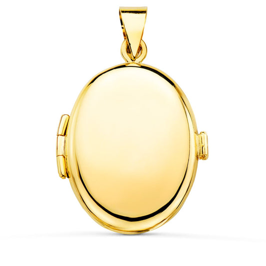 Guardapelo Dije Portafotos Oro Amarillo Oval Liso 18k - 25x20 mm
