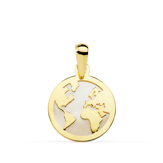 Colgante oro amarillo mapamundi nácar. 18k 13 mm