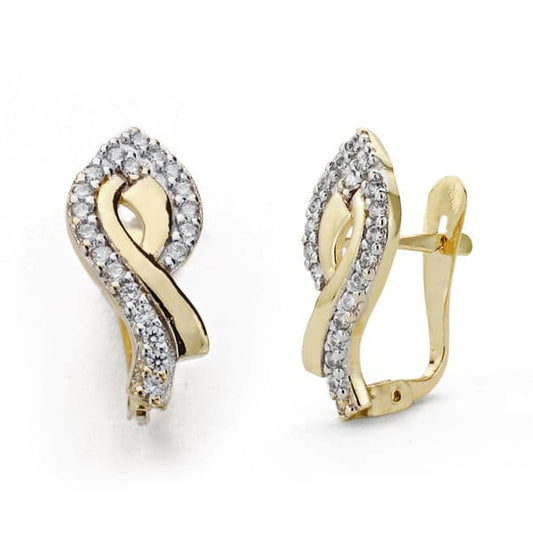 Pendientes oro bicolor circonita 17×8 mm cierre catalán - Joyería Ferraz, Calle Ferraz 27, Moncloa-Aravaca Argüelles, Madrid