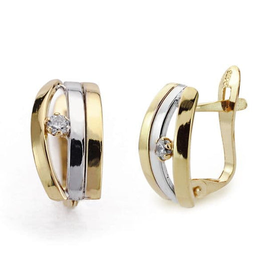 Pendientes oro bicolor circonita 12×6 mm cierre catalán - Joyería Ferraz, Calle Ferraz 27, Moncloa-Aravaca Argüelles, Madrid
