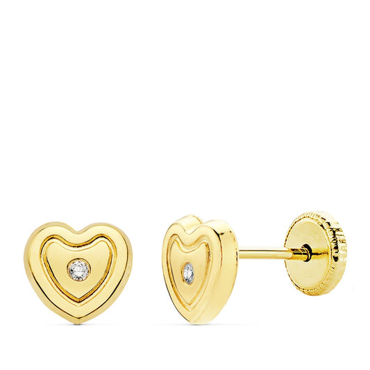 18k pendientes oro amarillo corazón circonita 6.5×6 mm cierre tuerca