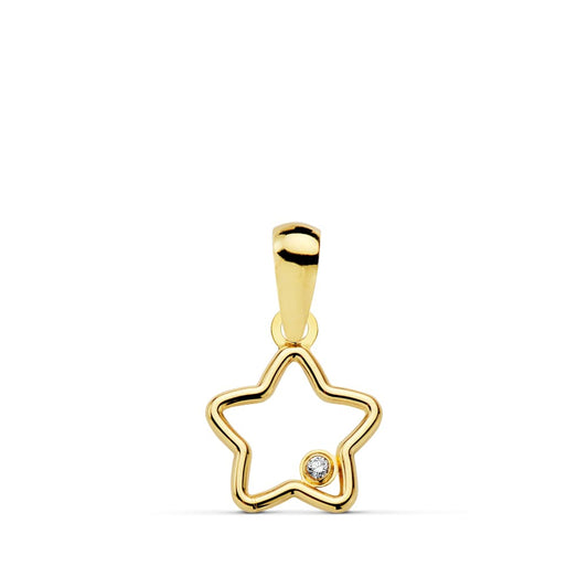 Colgante oro amarillo estrella circonita 9×9 mm. 18k