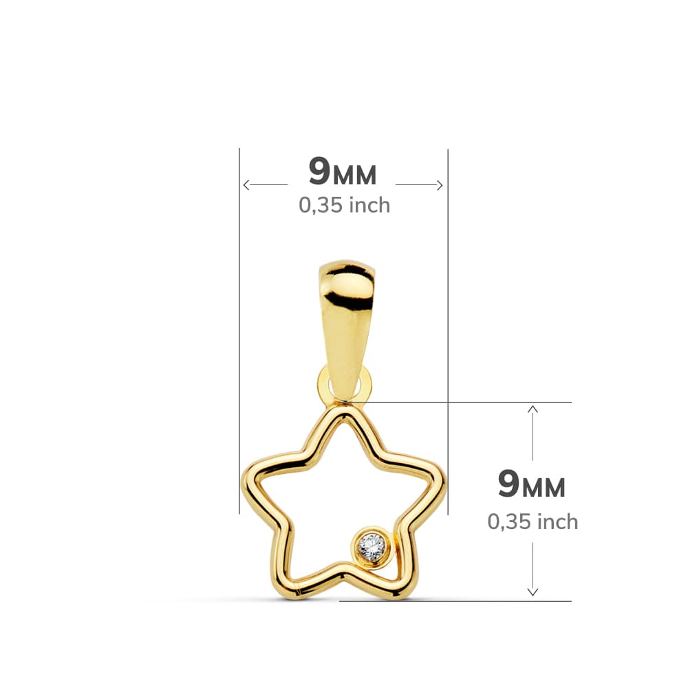 Colgante oro amarillo estrella circonita 9×9 mm. 18k