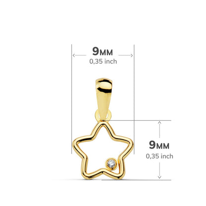 Colgante oro amarillo estrella circonita 9×9 mm. 18k