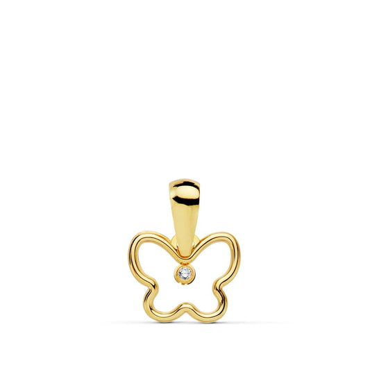 Colgante oro amarillo mini mariposa circonita 9×8 mm. 18k