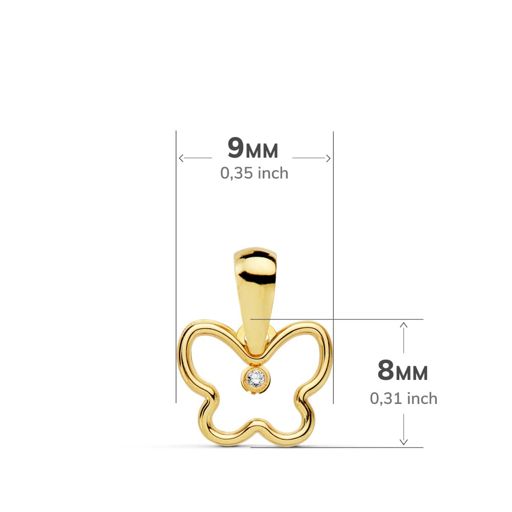 Colgante oro amarillo mini mariposa circonita 9×8 mm. 18k