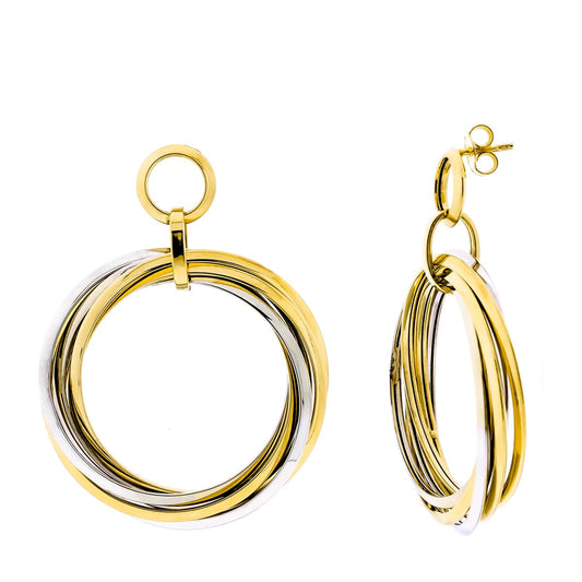 18k aros bicolor dos cuerpos entrelazados. 46 mm x 4 mm cierre presión