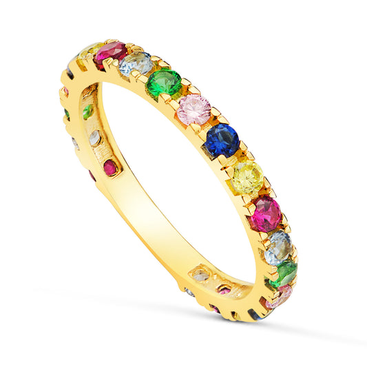 18k alianza oro amarillo circonita colores garras. ancho: 2,5 mm