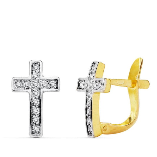 18k pendientes bicolor circonita 12 × 8 mm cierre catalán