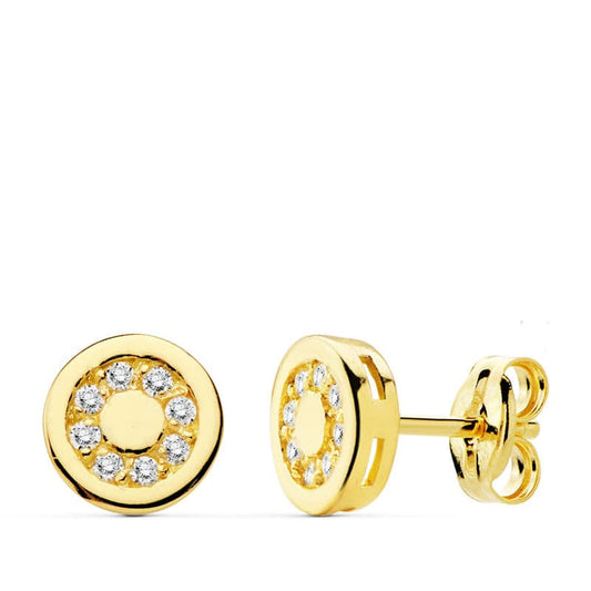 18k pendientes oro amarillo redondos circonita 7 mm cierre presión