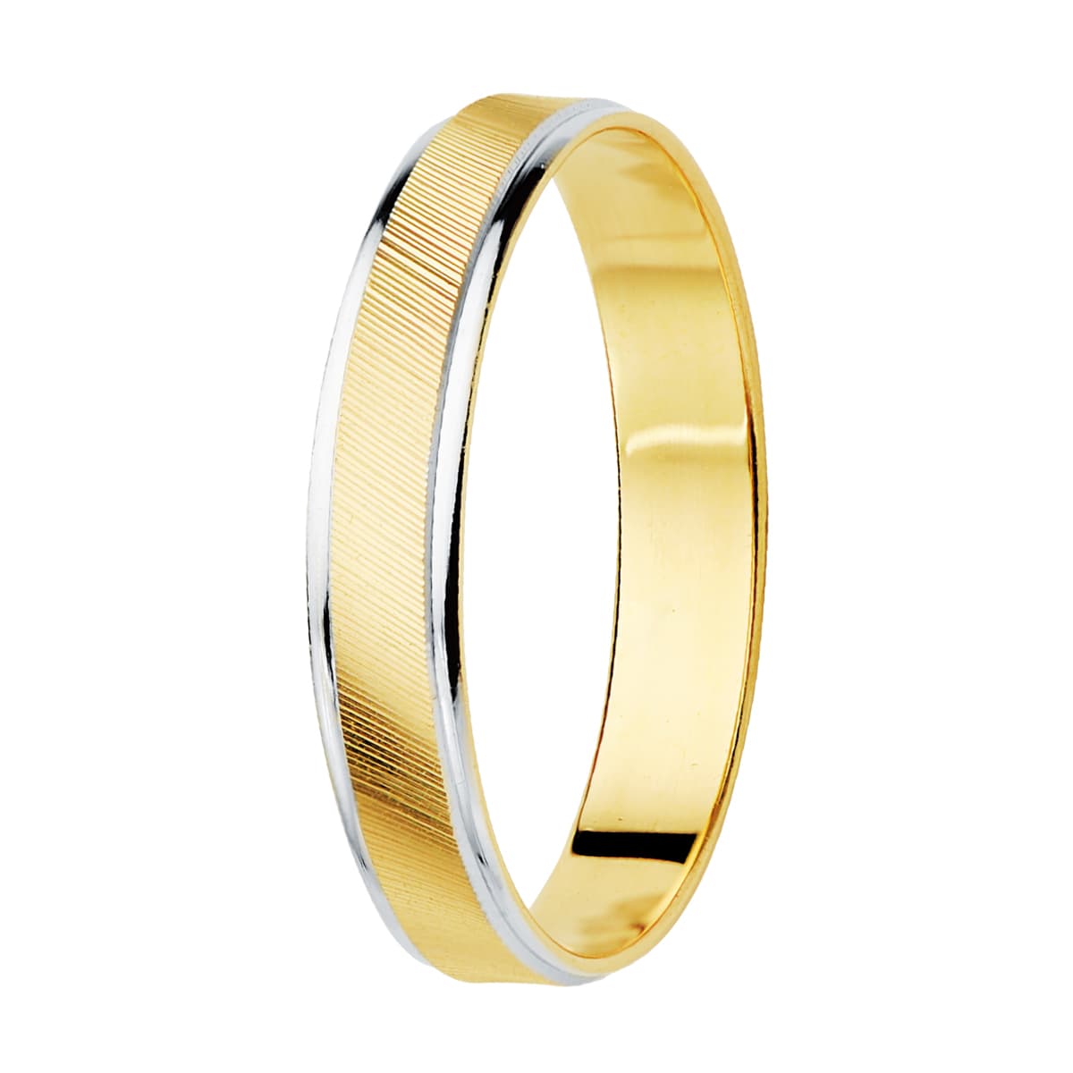18k alianza oro bicolor estrías y bordes en brillo ancho: 3.5 mm