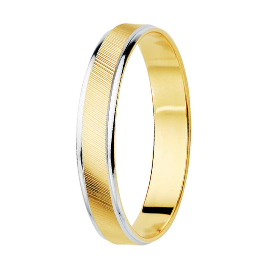 18k alianza oro bicolor estrías y bordes en brillo ancho: 3.5 mm