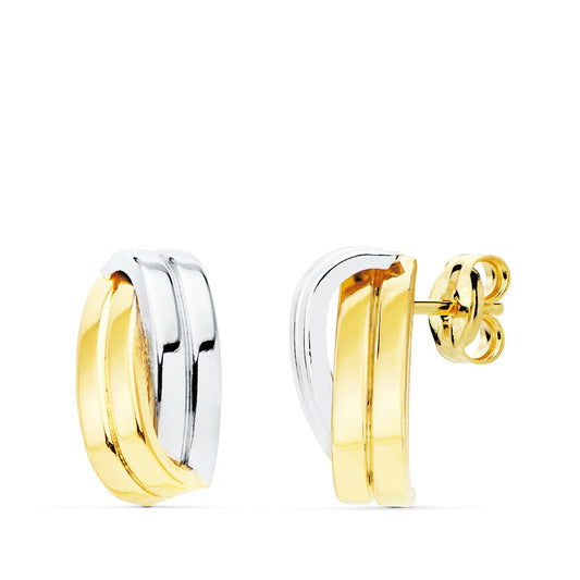Pendientes bicolor bandas lisas 13x7 mm cierre de presión - Joyería Ferraz, Calle Ferraz 27, Moncloa-Aravaca Argüelles Madrid