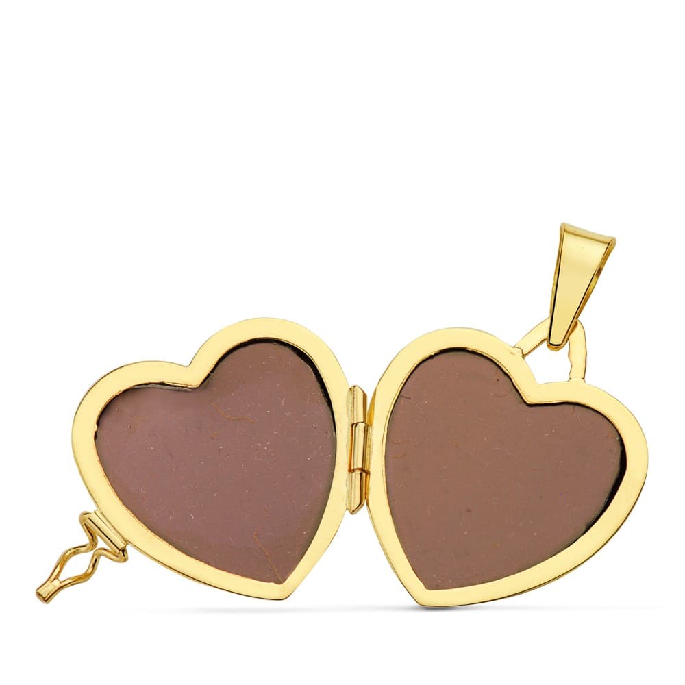 Guardapelo Dije Portafotos Oro Amarillo Corazón Liso 18k - 21x21 mm