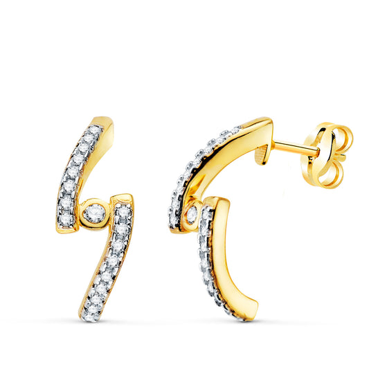 Pendientes oro amarillo medio aro doble banda con circonitas 15x6 mm - Joyería Ferraz, Calle Ferraz 27, Moncloa-Aravaca Argüelles Madrid