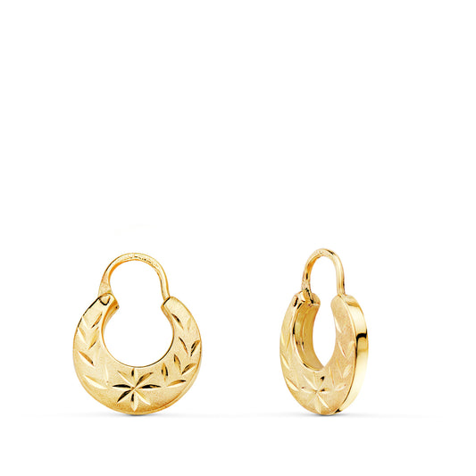 18k pendientes aros criolla oro amarillo huecos tallados. Ancho: 11 mm. Grosor: 2 mm