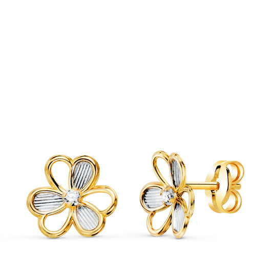 Pendientes trébol bicolor con circonitas - Joyería Ferraz, Calle Ferraz 27, Moncloa-Aravaca Argüelles Madrid