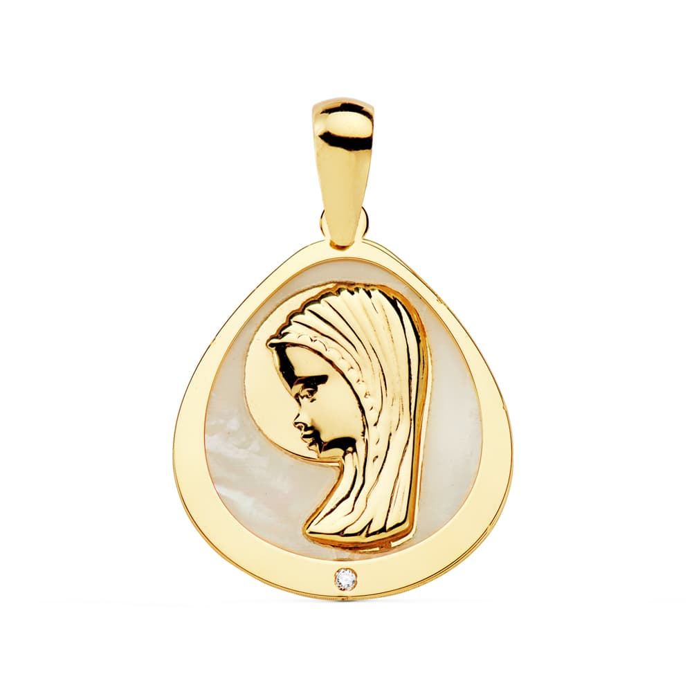 18k medalla oro amarillo virgen niña nácar 18×16 mm