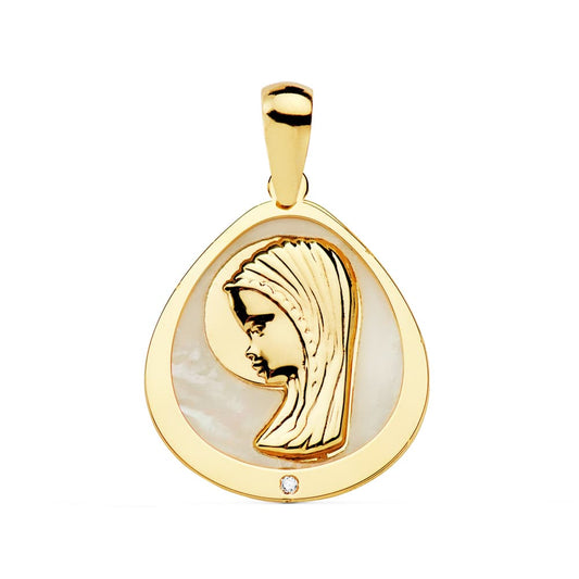 18k medalla oro amarillo virgen niña nácar 18×16 mm