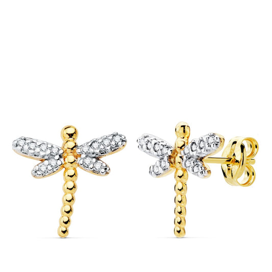 18k pendientes oro bicolor libélula 12×12 mm cierre presión