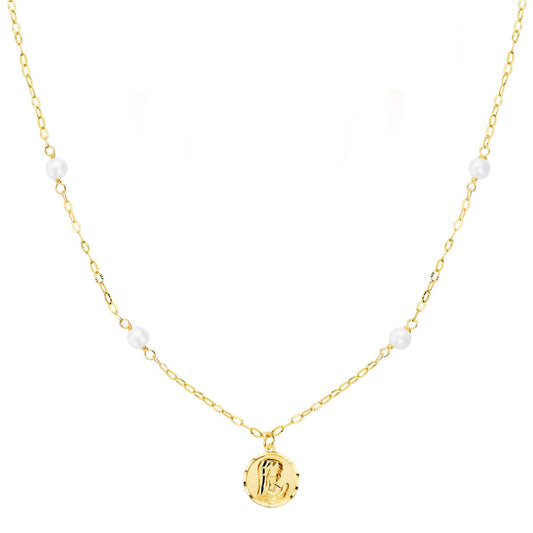 18k gargantilla oro amarillo virgen niña 8 mm perlas 3.5 mm cadena forzada 40 cm