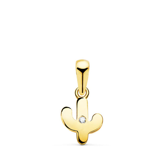 Colgante oro amarillo cactus mini con circonita 8.5×7 mm. 18k