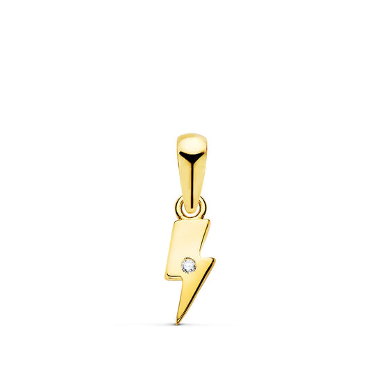 Colgante oro amarillo rayo mini con circonita 8.5×4 mm. 18k