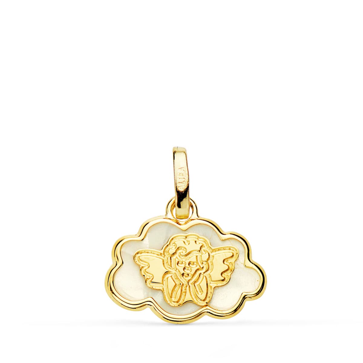 18k colgante oro amarillo angelito burlón nube nácar 15×12 mm