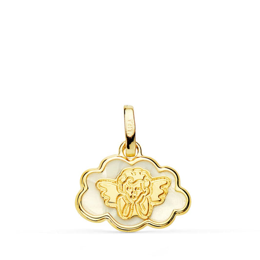 18k colgante oro amarillo angelito burlón nube nácar 15×12 mm