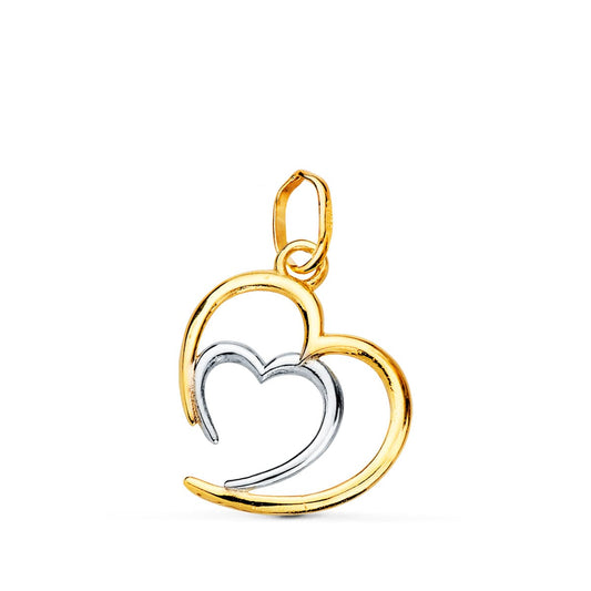 18k colgante oro bicolor doble corazón en brillo 14×13 mm