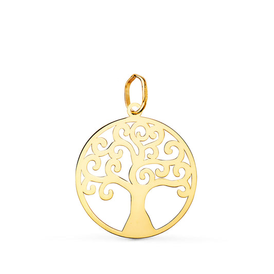 Colgante oro amarillo árbol de la vida en brillo. 18k 20 mm