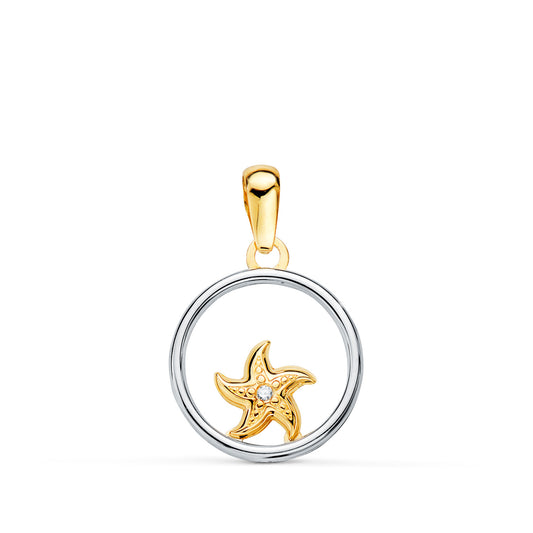 oro bicolor redondo con estrella de mar. 18k 13mm