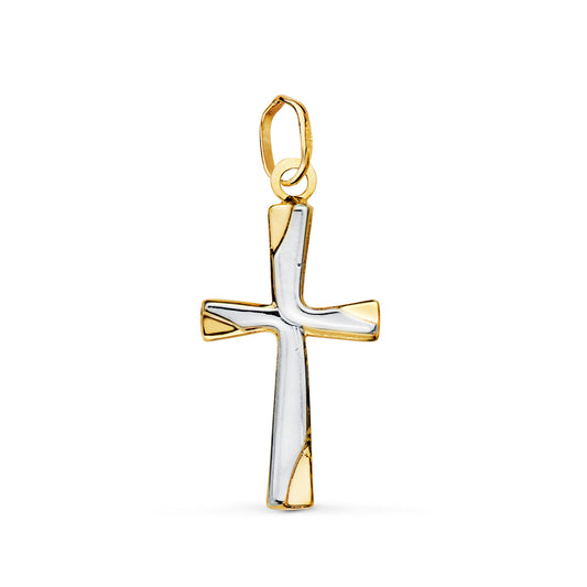 18k cruz oro bicolor lisa en brillo hueca 21 × 12 mm