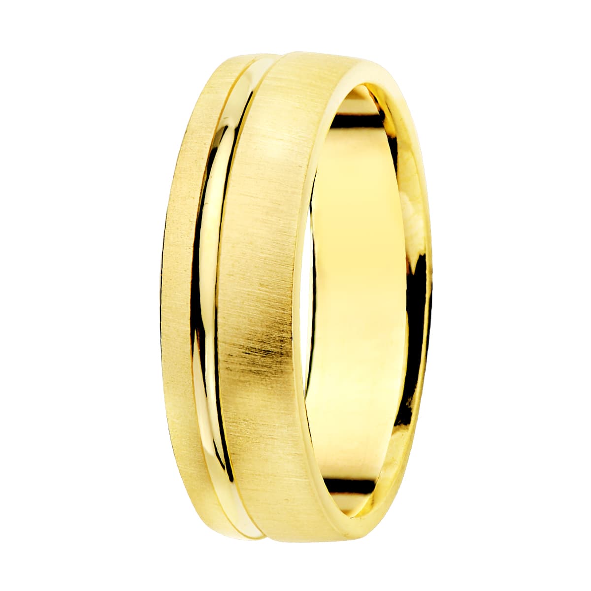 18k alianza oro amarillo mate y brillo. ancho: 5,5 mm