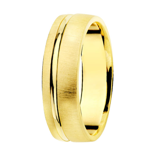18k alianza oro amarillo mate y brillo. ancho: 5,5 mm
