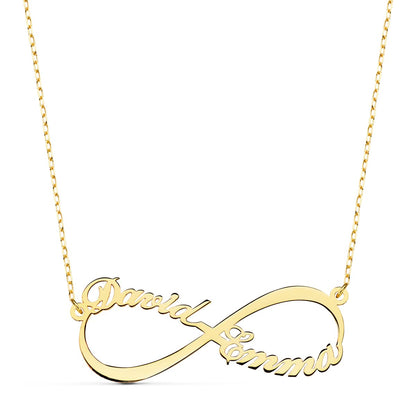 18k gargantilla oro amarillo infinito personalizado 2 nombres 35 mm cadena 44+2 cm