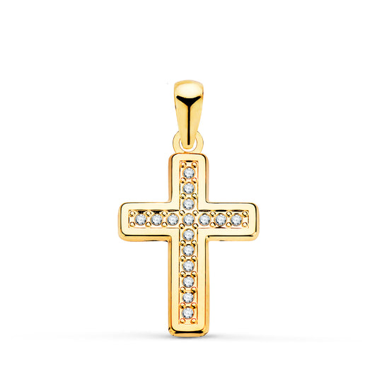 18k cruz oro amarillo con circonita 19 × 13 mm