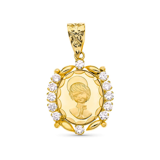 18k medalla oro amarillo comunión circonita 19 × 15 mm