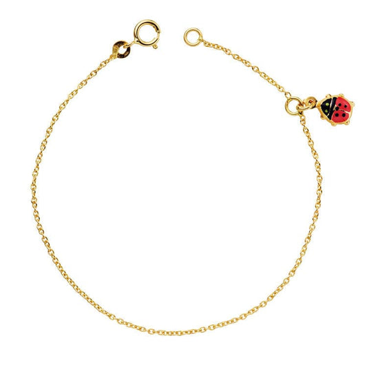 18k pulsera oro amarillo niña mariquita esmalte 14 cm