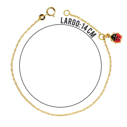 18k pulsera oro amarillo niña mariquita esmalte 14 cm