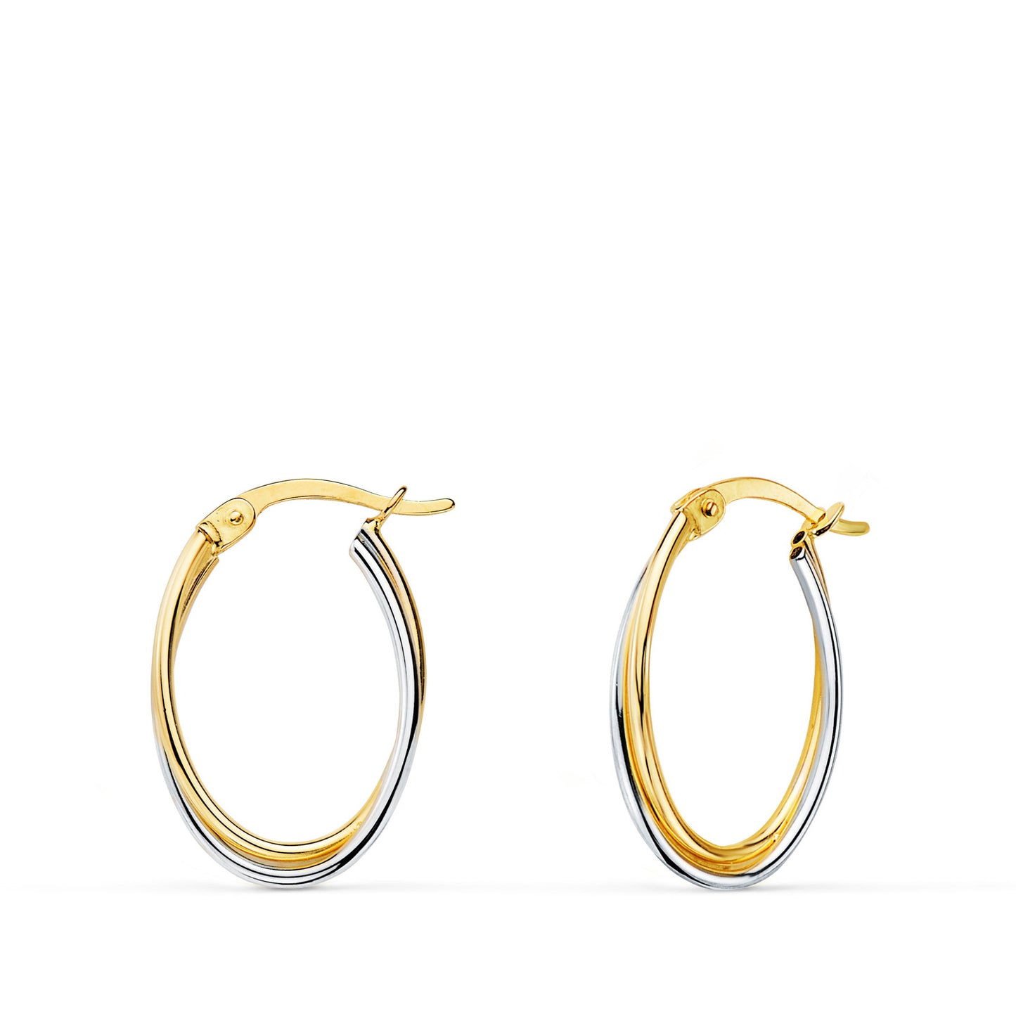 18k aros oro bicolor huecos oval doble banda cruzada 19 × 14 mm. grosor: 2,2 mm