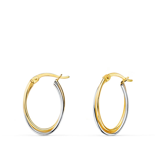 18k aros oro bicolor huecos oval doble banda cruzada 19 × 14 mm. grosor: 2,2 mm