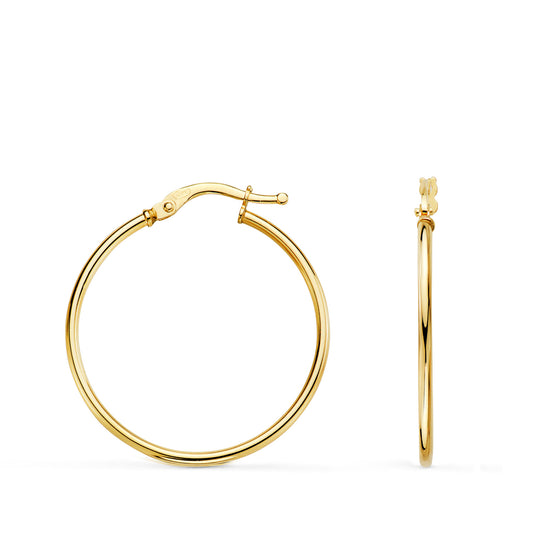 18k pendientes aros criollas oro amarillo huecos redondos tubo redondo 28 mm. Grosor: 1,5 mm