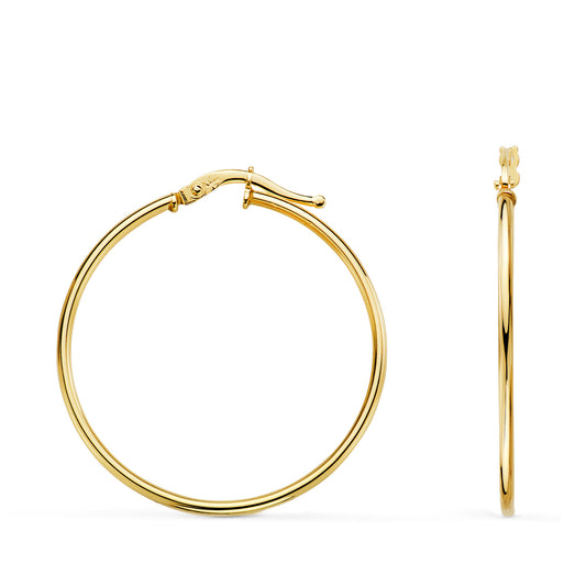 18k pendientes aros criollas oro amarillo huecos redondos tubo redondo 33 mm. Grosor: 1,5 mm