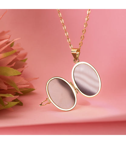 Guardapelo Dije Portafotos Oval Oro Amarillo Labrado 18k - 24x17 mm