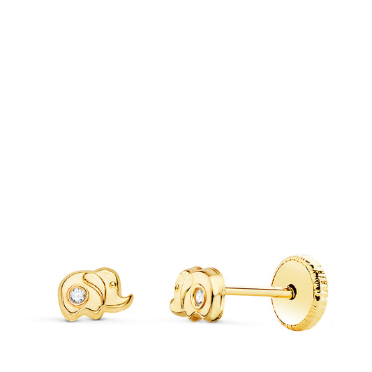 Pendientes de oro amarillo 18k elefante con circonita (5 × 3 mm) cierre tuerca