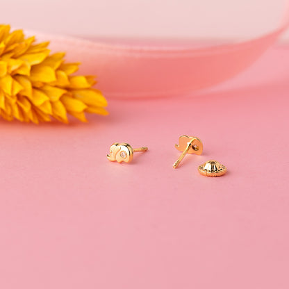 Pendientes de oro amarillo 18k elefante con circonita (5 × 3 mm) cierre tuerca