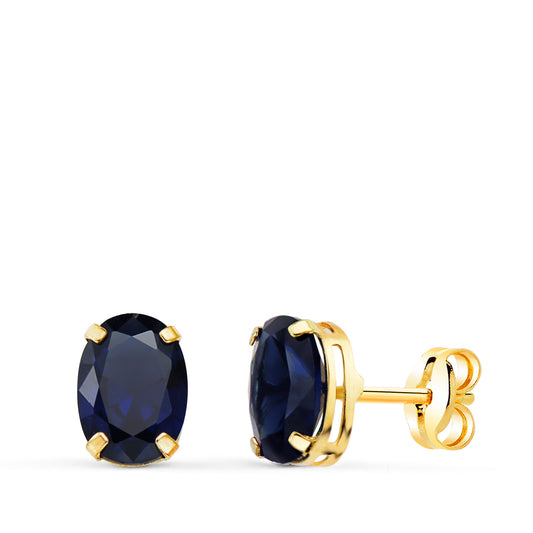 Pendientes oro amarillo oval piedra azul 7 × 5 mm cierre presión