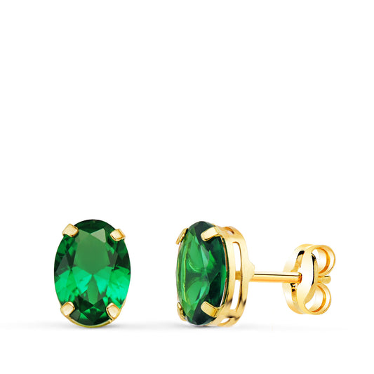 Pendientes oro amarillo oval piedra verde 7 × 5 mm cierre presión